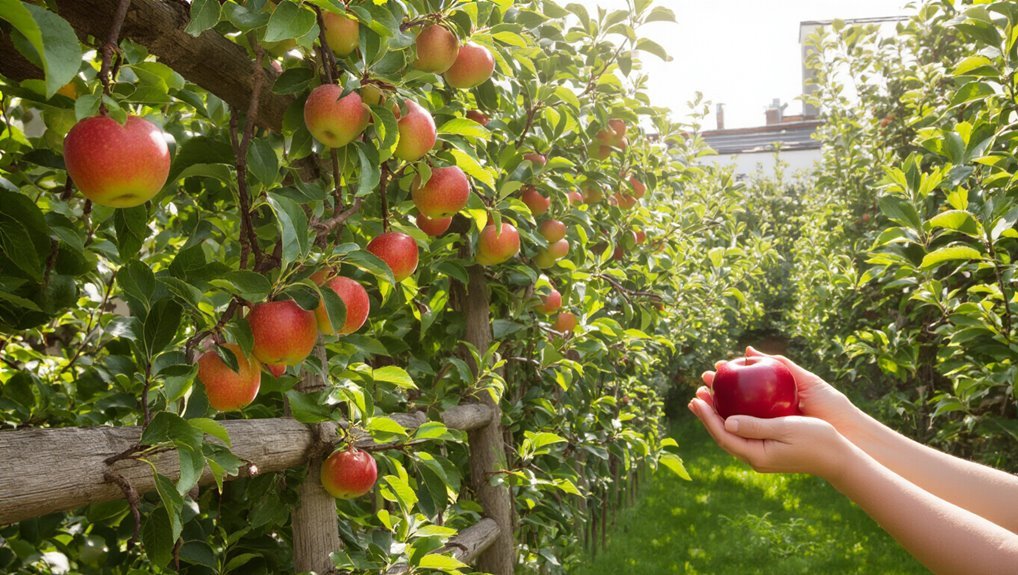 harvest ripe espalier fruit