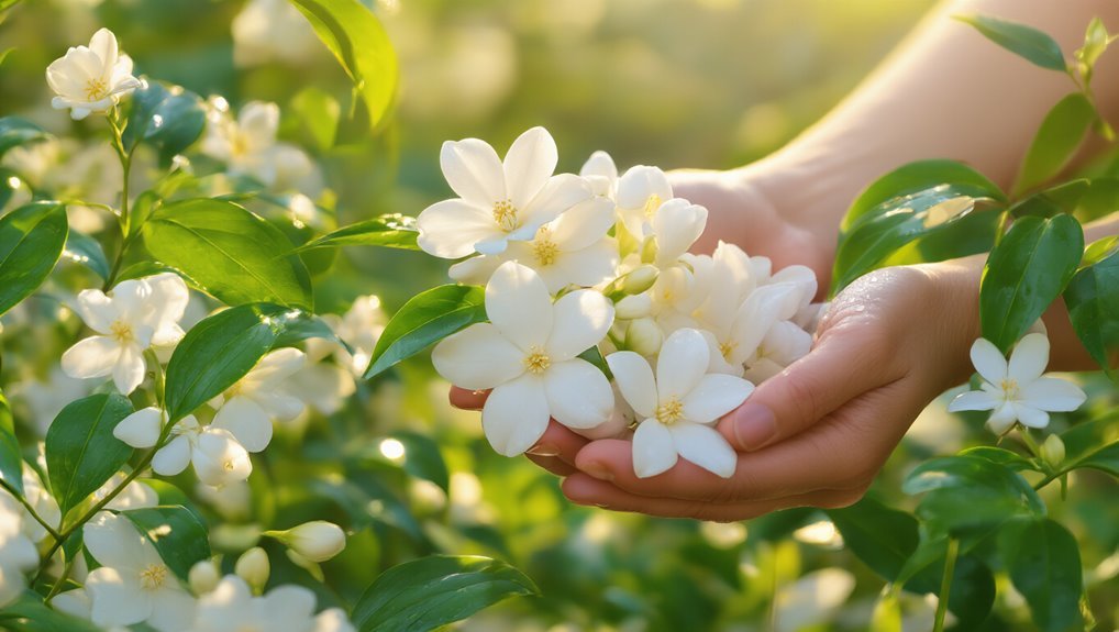 harvesting fragrant jasmine blooms