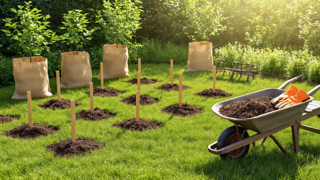 plant trees water mulch