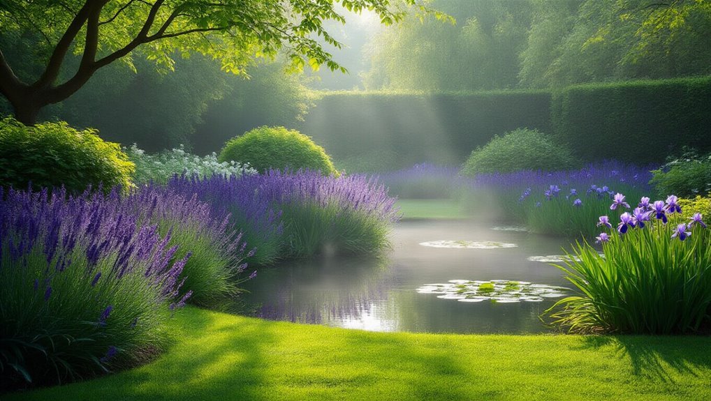 tranquil green and purple garden
