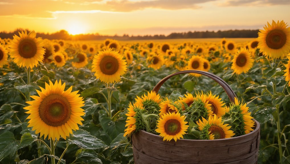 harvest mature sunflower heads