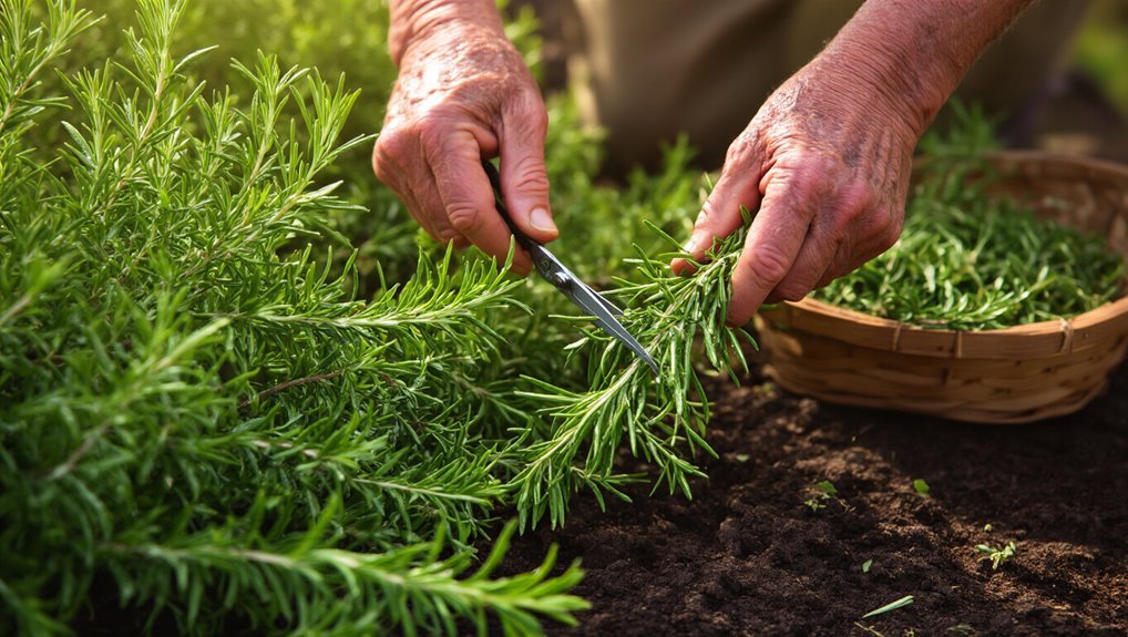 harvesting rosemary for cooking