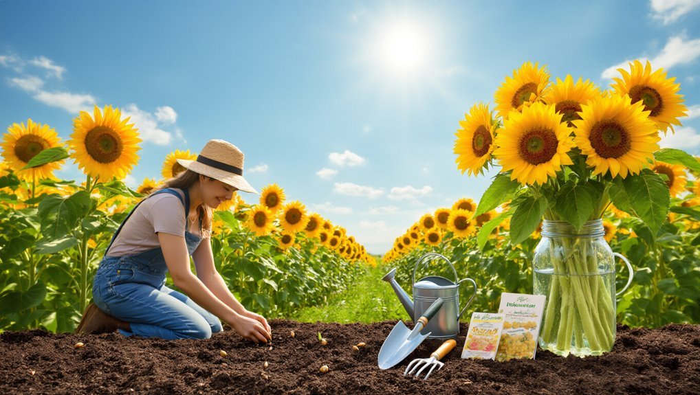 plant sunflowers in garden