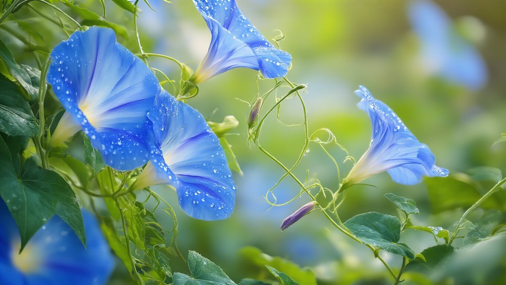 twining blue flowering vines