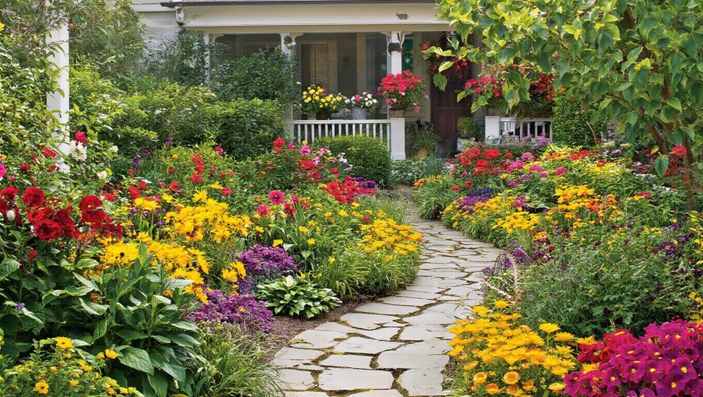 vibrant colorful flower beds