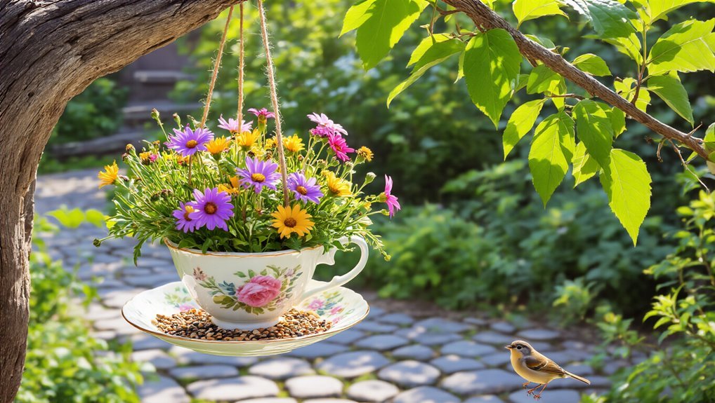 charming teacup bird feeder