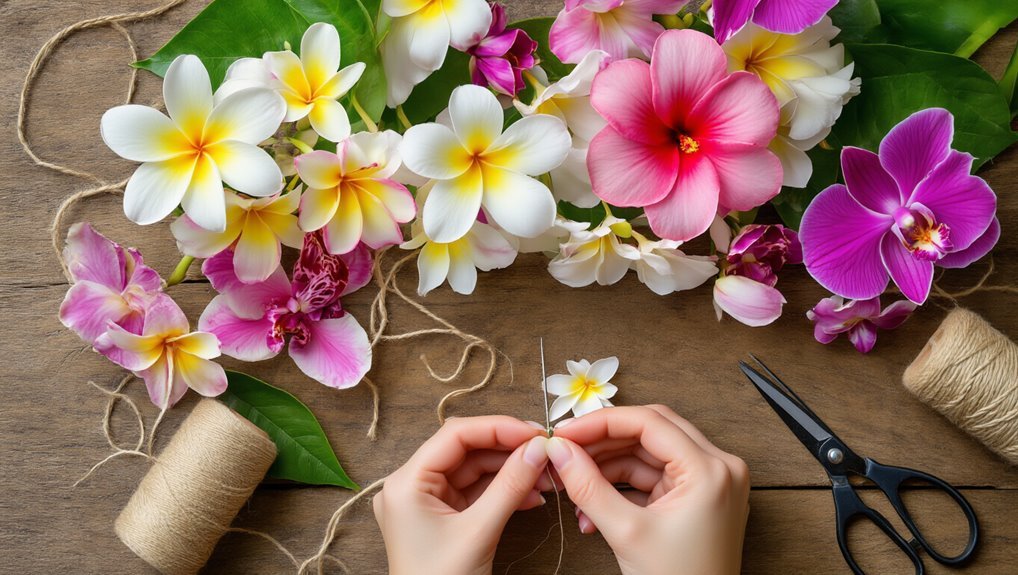 crafting a flower lei