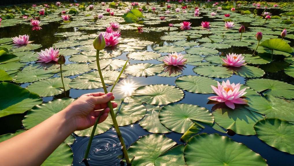 harvest lotus blooms carefully